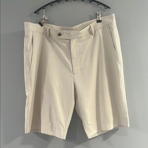Cream Flat Front Tailored Shorts for Business Casual